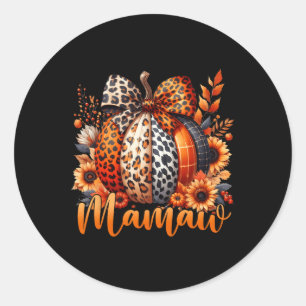 Mamaw Thanksgiving Leopard Pumpkin Sunflower Coque Classic Round Sticker