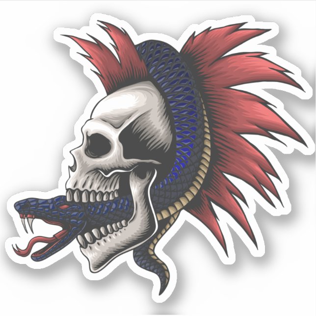 Mamba Venomous Snake Skull Red Mohawk (Front)