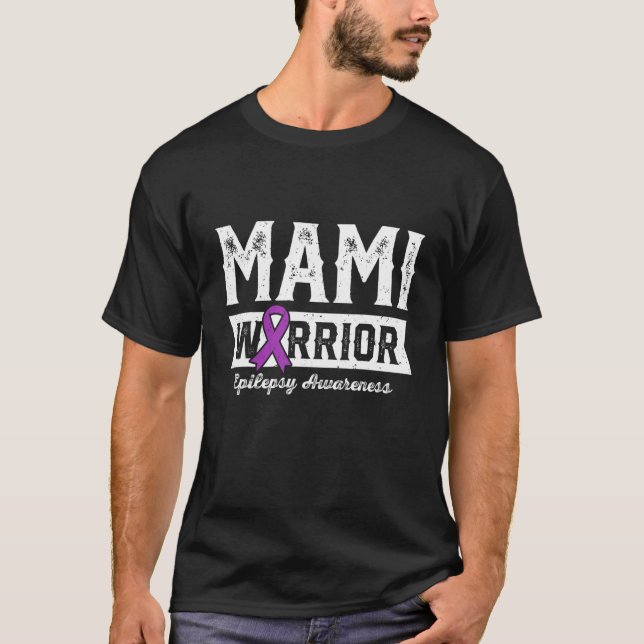 Mami of a Warrior Epilepsy Mami Purple Ribbon Supp T-Shirt (Front)