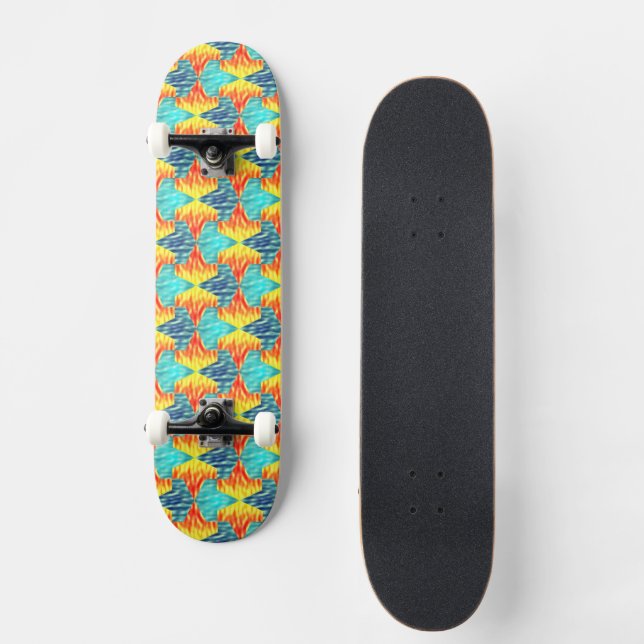 Mamluks Djinns Fire and Water Pattern Skateboard (Front)