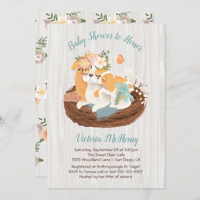 Mamma dog & baby puppy baby shower invitations (Front/Back)