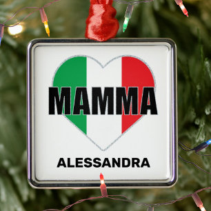 Mamma Italian Flag Heart Personalised Mum Gift Metal Ornament