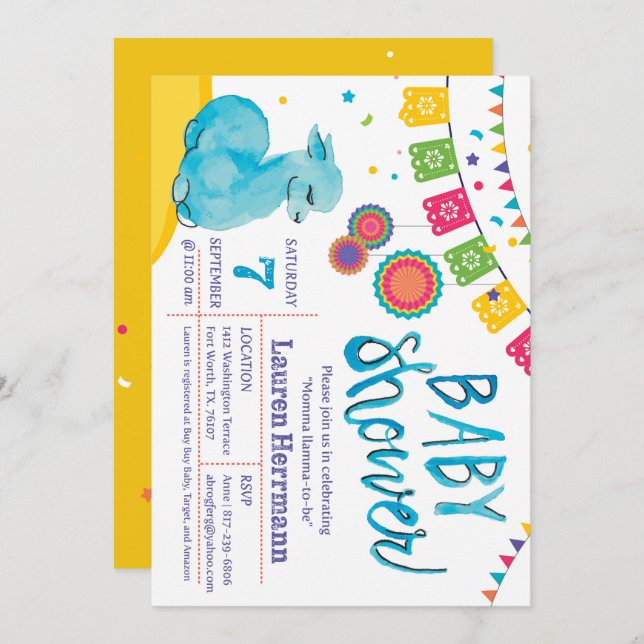 Mamma llama Baby Shower Invitation (Front/Back)