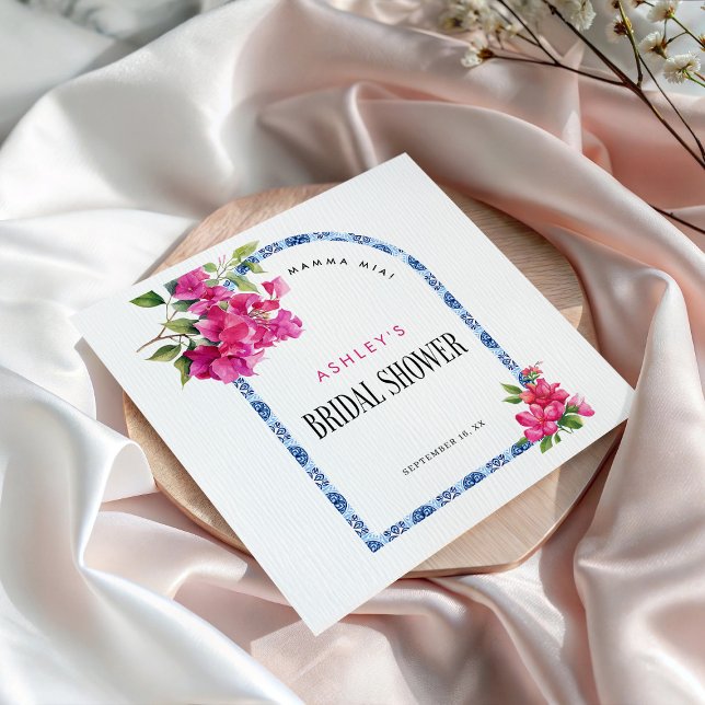 Mamma Mia Floral Blue Tile Bridal Shower Napkin (Creator Uploaded)