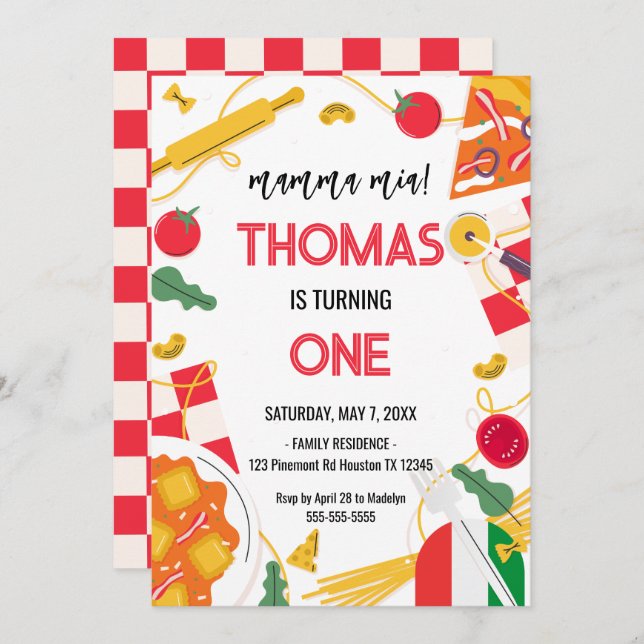 mamma mia! Italian Birthday Party Invitation (Front/Back)