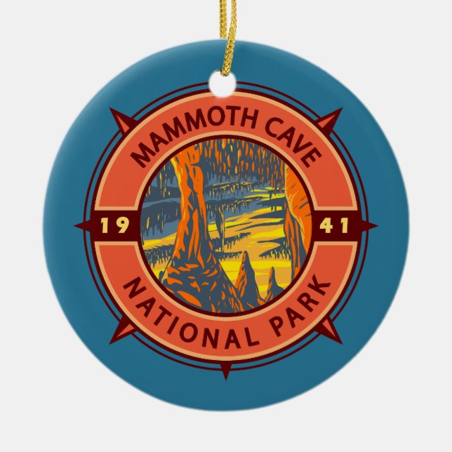 Mammoth Cave National Park Retro Compass Emblem Ceramic Ornament (Front)