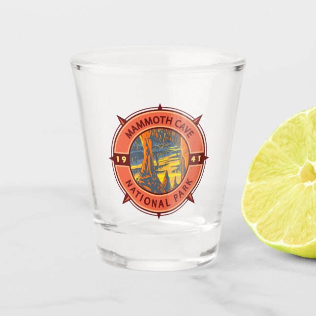 Mammoth Cave National Park Retro Compass Emblem Shot Glass (Front)