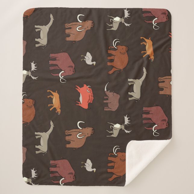 Mammoth Era: Prehistoric Themed Pattern. Sherpa Blanket (Front)