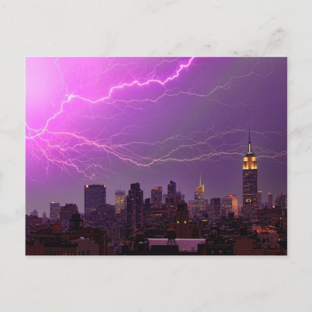 Mammoth Lightning Strike Over Midtown NYC Skyline Postcard (Front)