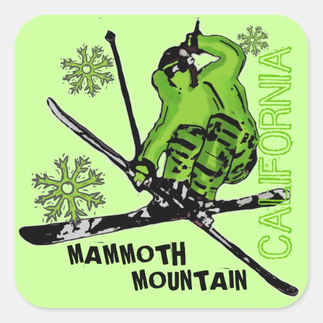 Mammoth Mountain California green skier stickers (Front)