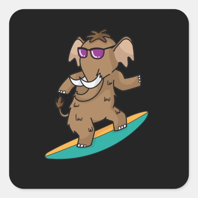 Mammut surft mit Sonnenbrille Square Sticker (Front)