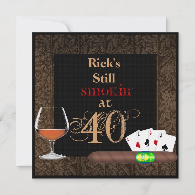 MAN 40th Birthday Cigars,Poker BRANDY INVITATIONS (Front)