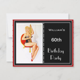 Man 60th Birthday Party Invitation Red  Pin-up