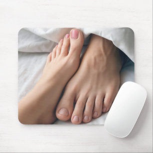 Man and a Woman's Foot On a White Bedsheet  Mouse Pad