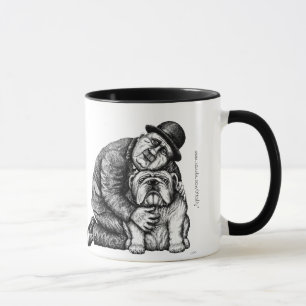 Man and bulldog ink pen drawing art mug