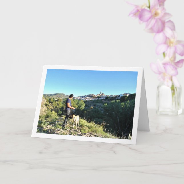 Man and Dog on Spanish Mountain Card (Orchid)