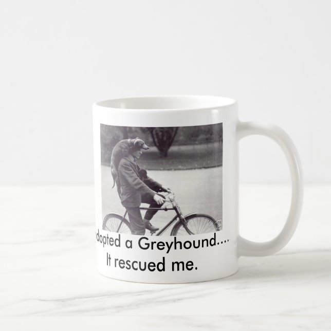 Man and greyhound on bicycle in England, Coffee Mug (Right)