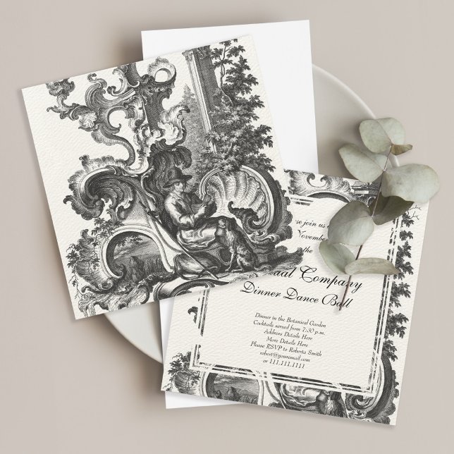 Man and his Dog Baroque French Toile de Jouy Invitation (Shown on Felt Ecru paper)