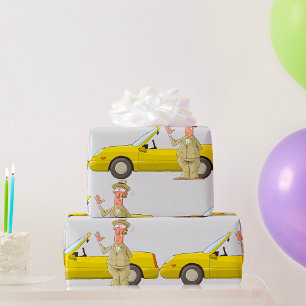 Man And His Yellow Car Wrapping Paper