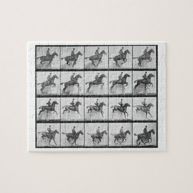 Man and horse jumping a fence, plate 640 from 'Ani Jigsaw Puzzle (Horizontal)