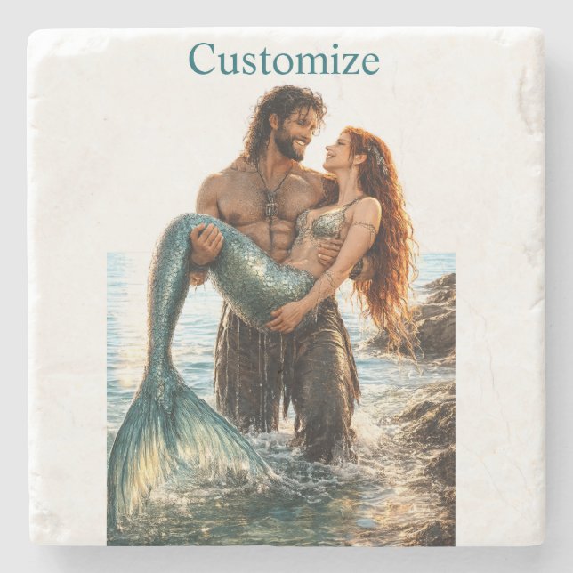 Man and Mermaid Thunder_Cove Stone Coaster (Front)