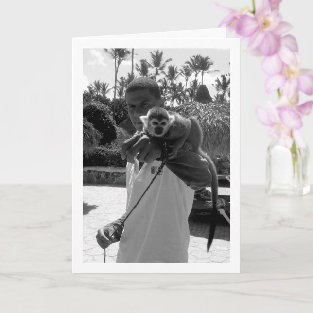Man And Monkey Portrait Card (Orchid)