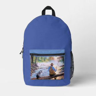 Man and Racoon Fishing Backpack