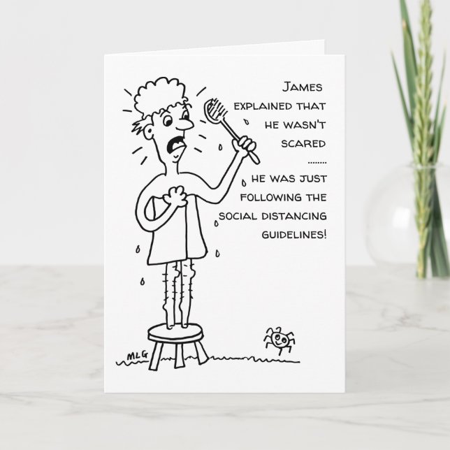 Man and Spider Social Distancing Cartoon Card (Front)