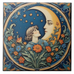 Man and The Moon Ceramic Tile