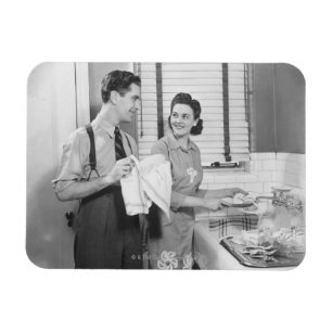 Man and Woman Doing Dishes Magnet