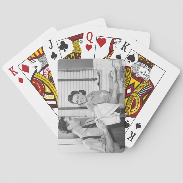 Man and Woman Doing Dishes Playing Cards (Back)
