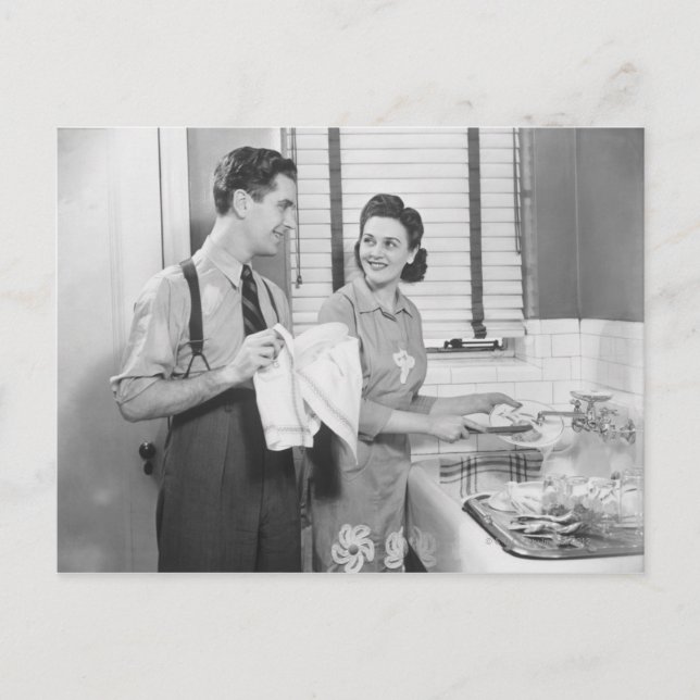 Man and Woman Doing Dishes Postcard (Front)