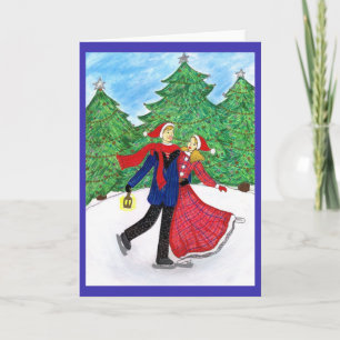Man and Woman Ice Skate Christmas Greeting Card
