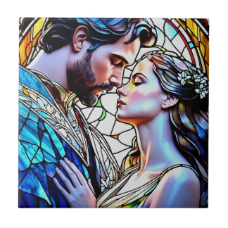 Man and woman in stained glass ceramic tile