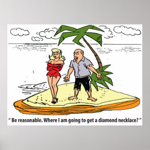 Man and Woman on Desert Island, Funny Vintage Poster