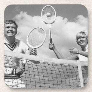 Man and Woman Playing Tennis Coaster