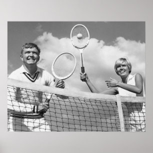 Man and Woman Playing Tennis Poster
