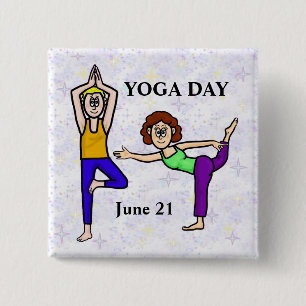 Man and Woman Yoga Day Button
