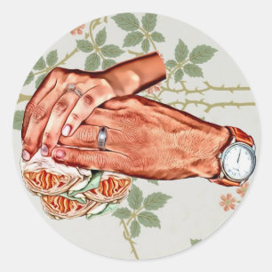 man and womans bride groom couples art classic round sticker