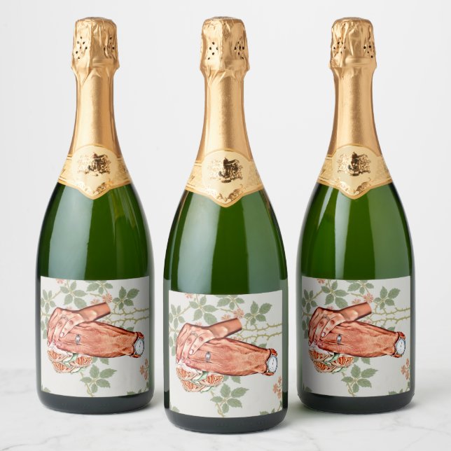 man and womans bride groom couples art sparkling wine label (Bottles)