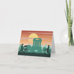 Man and women ride bicycle thank you card