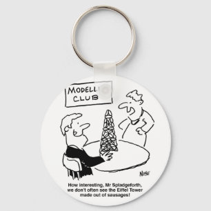 Man at Modeling Club makes an Eiffel Tower. Funny Key Ring