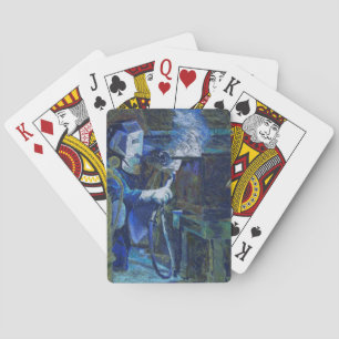Man at work playing cards