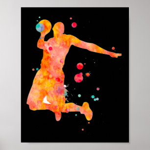 Man Basketball Player Watercolor Painting Poster