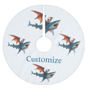 Man-Bat Riding Scary Shark Thunder_Cove Brushed Polyester Tree Skirt