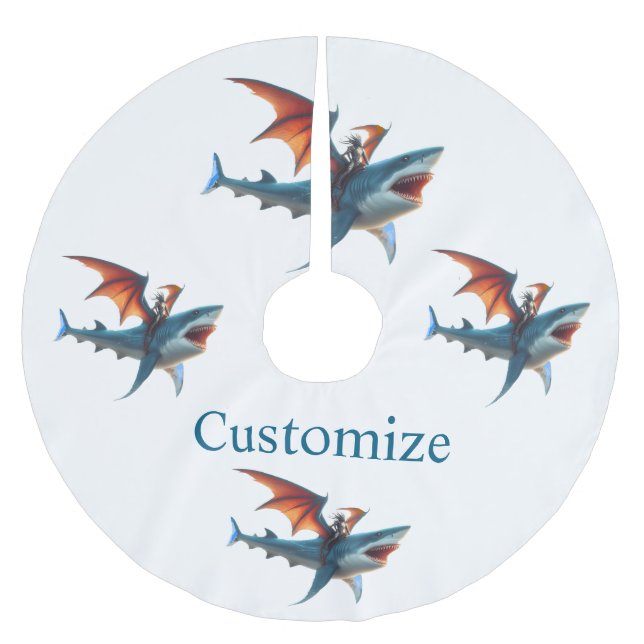 Man-Bat Riding Scary Shark Thunder_Cove Brushed Polyester Tree Skirt (Front)