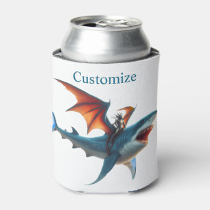 Man-Bat Riding Scary Shark Thunder_Cove Can Cooler