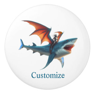 Man-Bat Riding Scary Shark Thunder_Cove Ceramic Knob