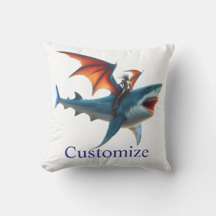 Man-Bat Riding Scary Shark Thunder_Cove Cushion