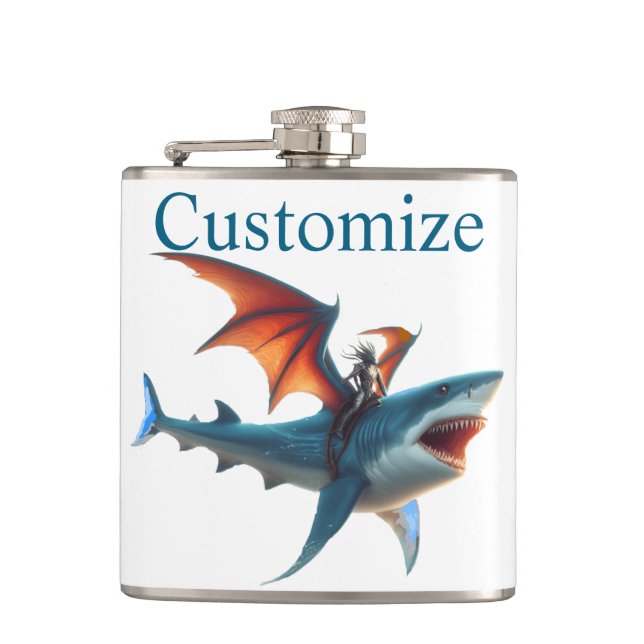 Man-Bat Riding Scary Shark Thunder_Cove Hip Flask (Front)